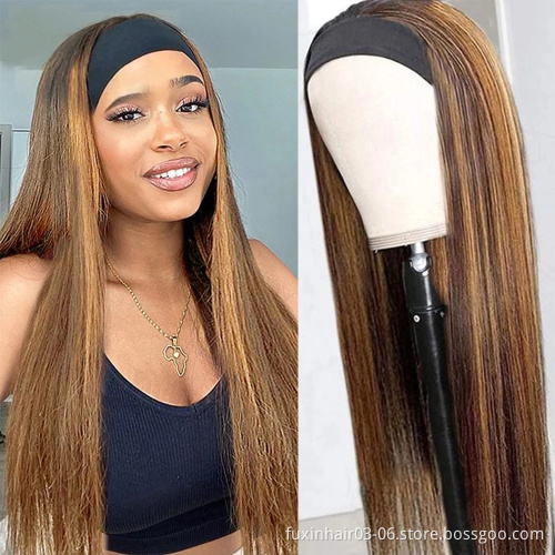 Highlight Headband Human Hair Wigs Straight Malaysia Hair Wigs For Black Women Ombre Colored Human Hair Wigs Remy